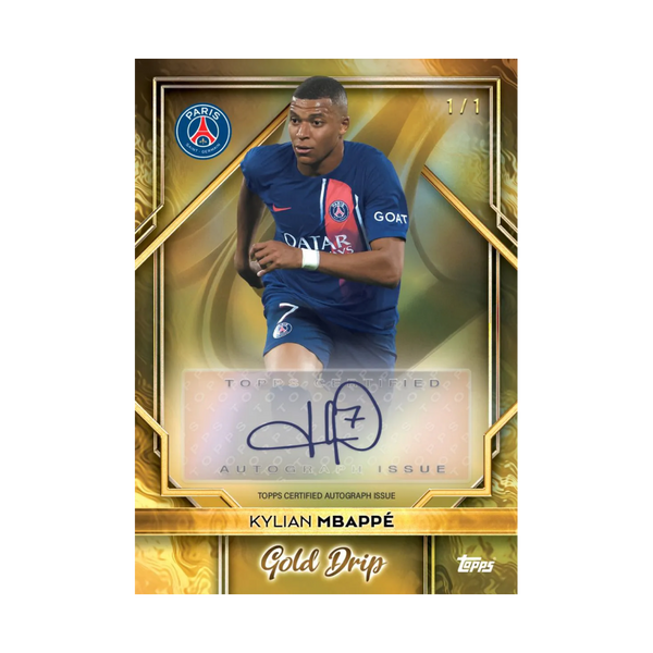 Carta autografata Topps Gold Drip di Kylian Mbappé del Paris Saint-Germain, 1/1