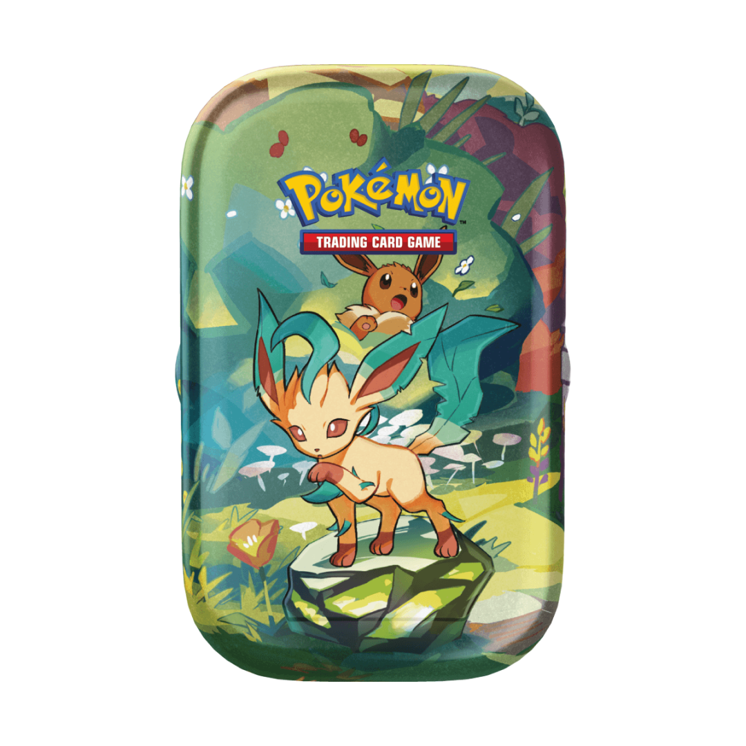 Immagine del prodotto raffigurante Leafeon su una Mini Tin della collezione Evoluzioni Prismatiche.