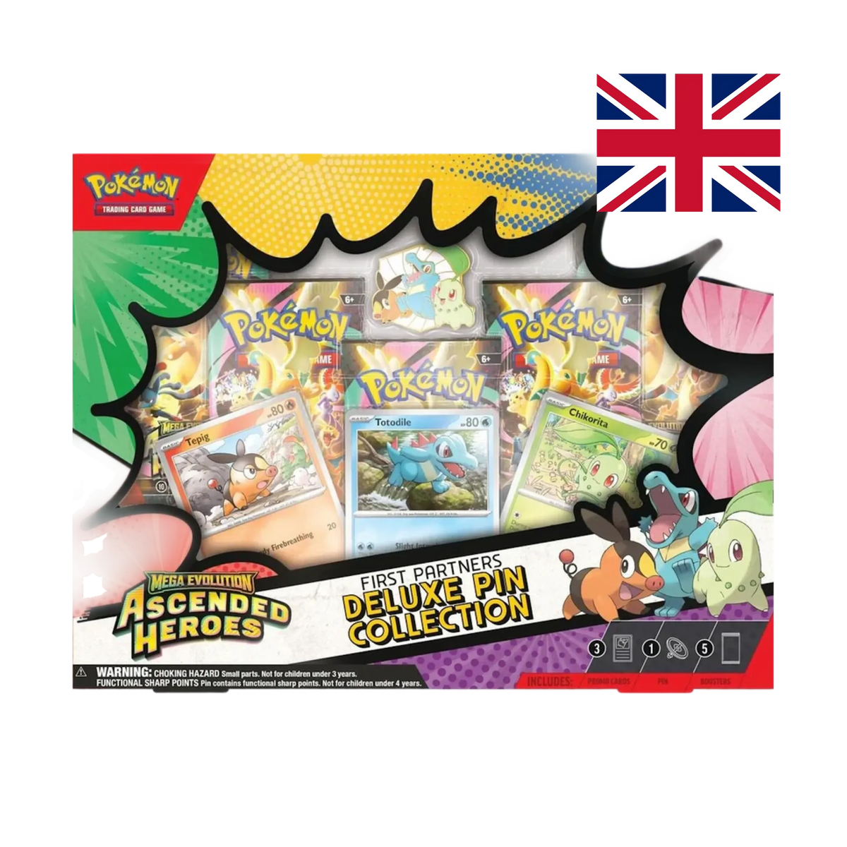 Contenuto Collezione Spilla Deluxe Ascesa Eroica - Carte Promo Chikorita Tepig Totodile