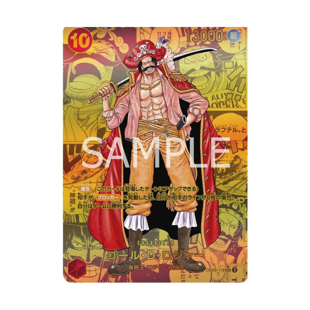 Carta Manga del personaggio Gol D. Roger dall'espansione OP09 Four Emperors di One Piece Card Game.