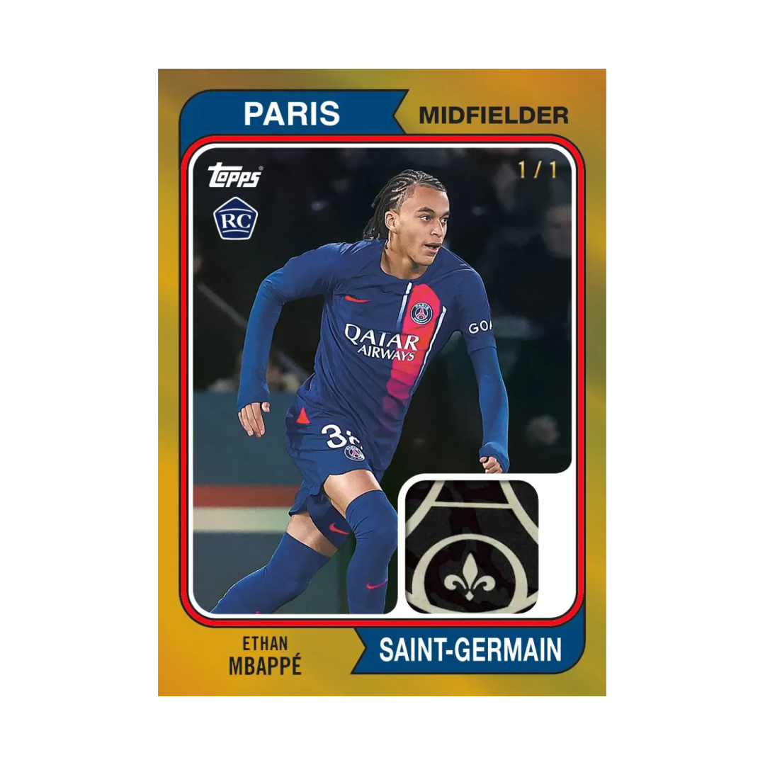 Carta rookie Topps di Ethan Mbappé del Paris Saint-Germain, 1/1