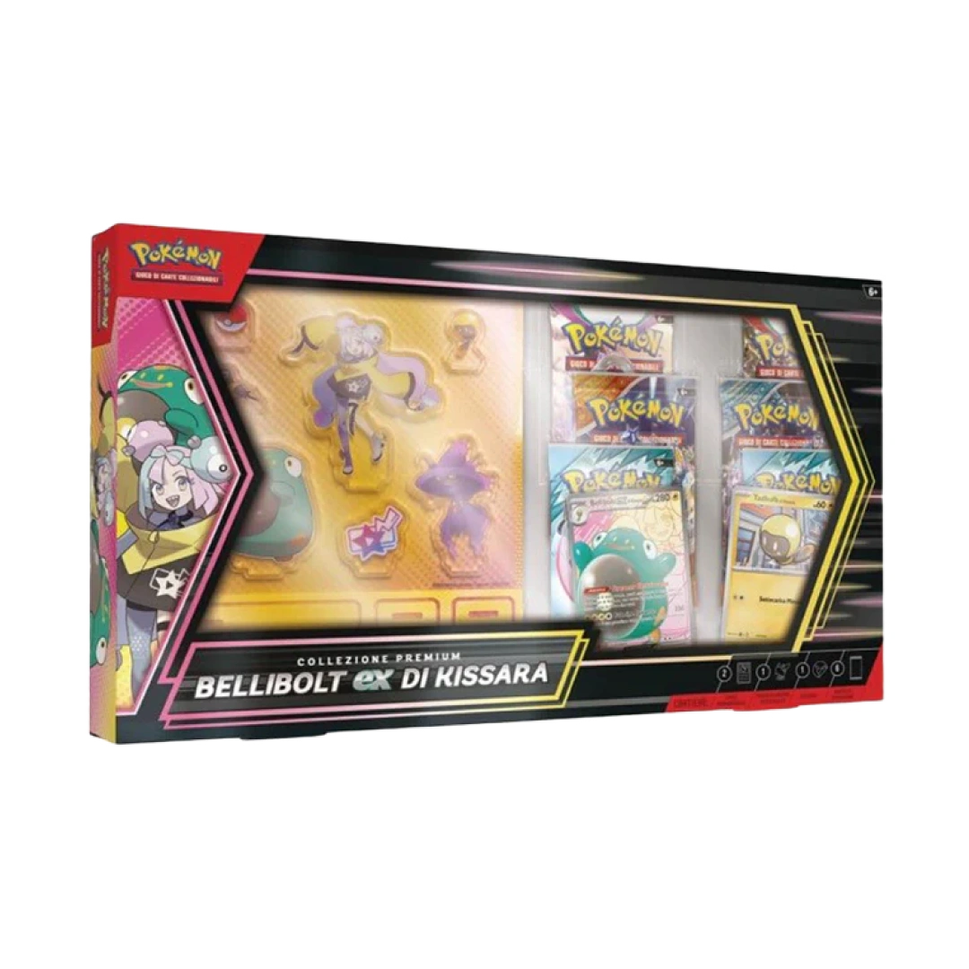 Confezione con illustrazione di Kissara insieme al Pokemon Bellibolt EX
