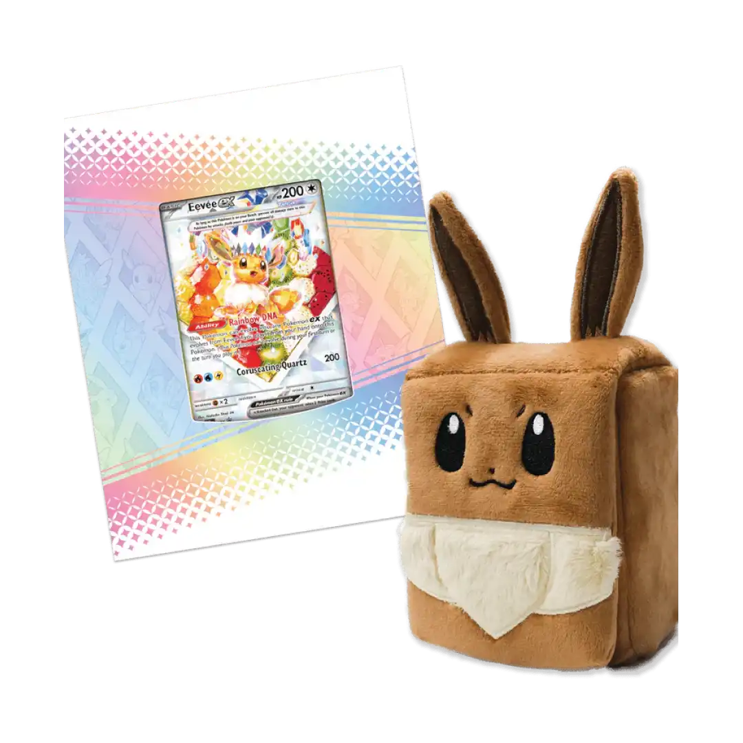 Peluche Eevee porta deck con carta promozionale Eevee-ex Teracristal con abilità Rainbow DNA inclusa nella Collezione Super Premium