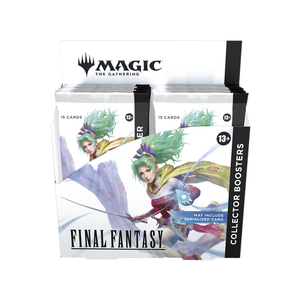Confezione di buste Collector Booster di Magic: The Gathering - Final Fantasy. La scatola espositiva contiene 12 buste da 15 carte ciascuna, con artwork esclusivo di Terra Branford e possibilità di carte serializzate.