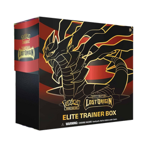 Pokémon Lost Origin Elite Trainer Box con design di Giratina sulla parte frontale in una combinazione di colori rosso e nero.