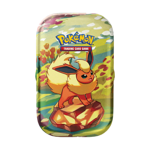 Immagine del prodotto raffigurante Flareon su una Mini Tin della collezione Evoluzioni Prismatiche.