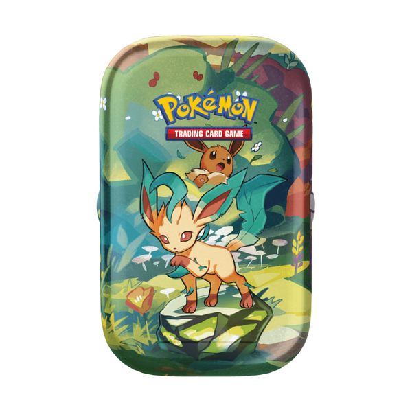 Immagine del prodotto raffigurante Leafeon su una Mini Tin della collezione Evoluzioni Prismatiche.

