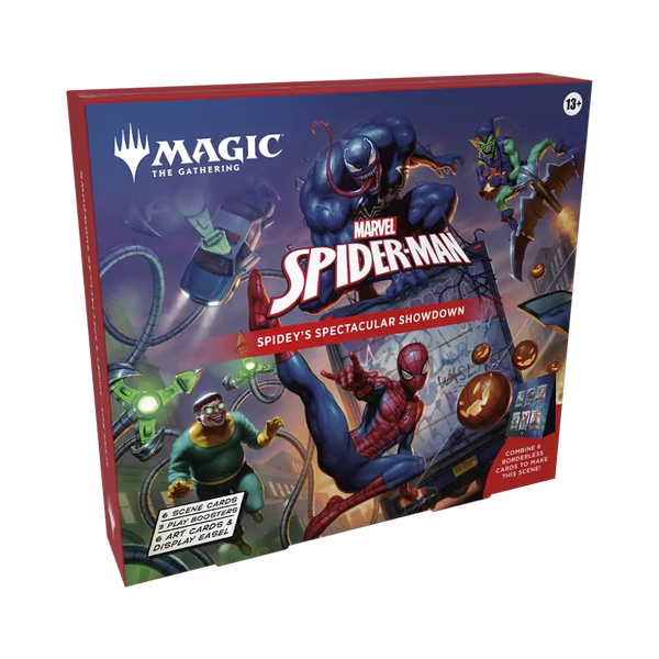 Magic The Gathering Marvel's Spider-Man Scene Box con 6 carte foil scene e display easel