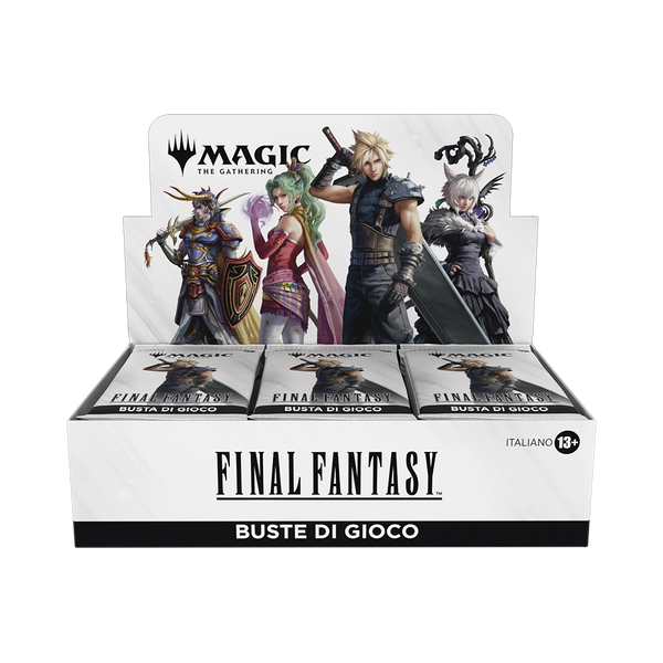 Box Final Fantasy - Play Booster Display da 30 buste per Magic: The Gathering. Include 14 carte per busta con possibilità di carte foil e rare mitiche.