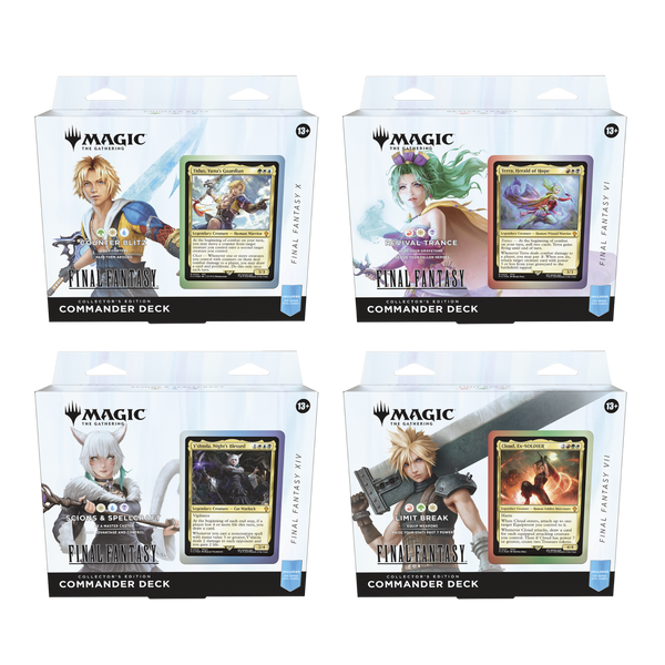 Final Fantasy - Bundle Commander - Collector’s Edition di Magic: The Gathering. Include 4 mazzi esclusivi basati sui capitoli più amati della saga.