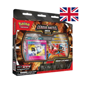 Confezione Mega Lucario ex League Battle Deck Pokémon TCG in lingua inglese con carta Mega Lucario ex in finestra