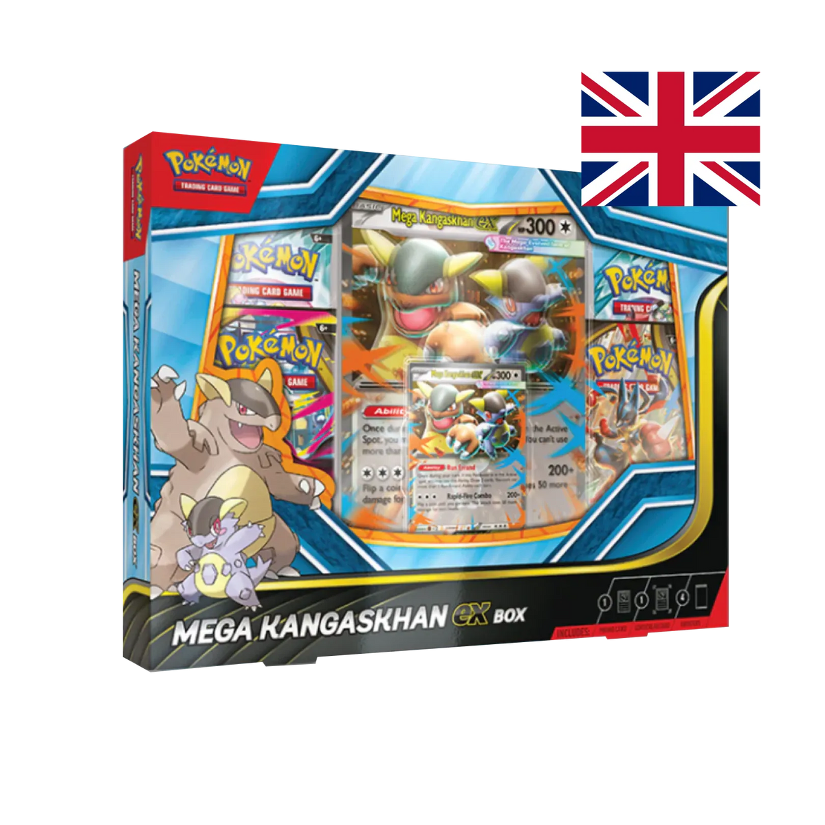 Confezione sigillata Mega Kangaskhan-ex Box GCC Pokémon vista laterale con Kangaskhan e cucciolo