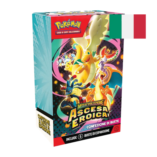 Bundle dell'espansione Ascesa Eroica con illustrazione di Mega Dragonite-ex e Mega Lucario-ex.