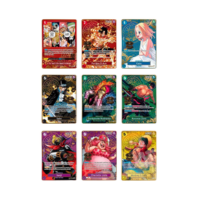 Set di carte speciali incluse nel 2nd Anniversary Set con personaggi iconici come Ace, Zoro e Sabo.