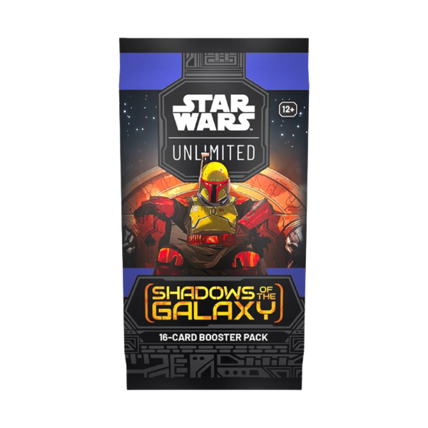 Booster pack di Shadows of the Galaxy con illustrazione del Mandaloriano per Star Wars Unlimited
