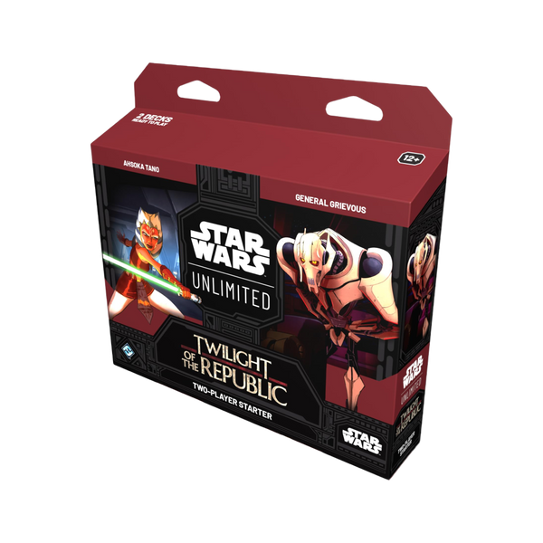 Confezione di Twilight of the Republic Starter Deck di Star Wars Unlimited TCG, con illustrazioni di Ahsoka Tano e Generale Grievous