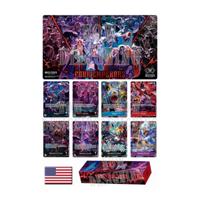 Set di One Piece Card Game con le carte promozionali raffiguranti i quattro imperatori